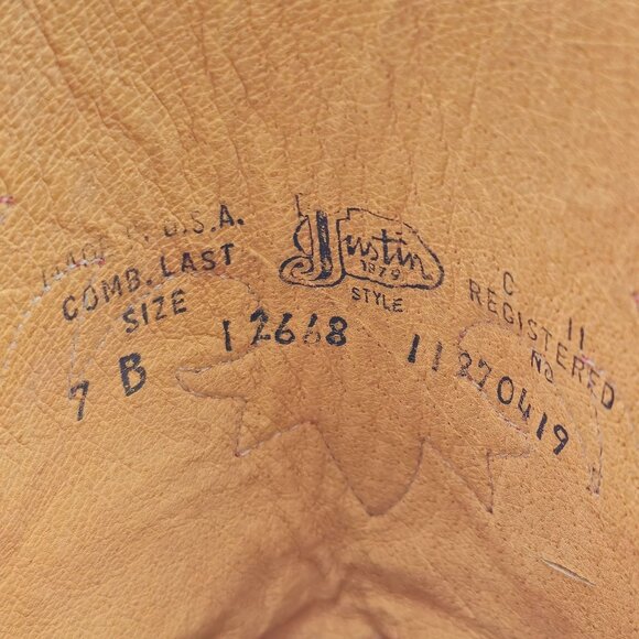 Vintage Justin Cowgirl Womens 7B Black Brown Cowboy Boots Western Square Toe - Picture 5 of 16